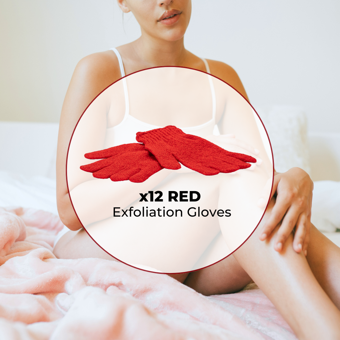 12 pack RED Exfoliation Gloves